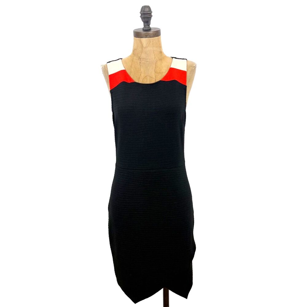 SANCTUARY Colorblock Sheath Dress S Black Red/Pink Tank Mini Stretch Classic B68